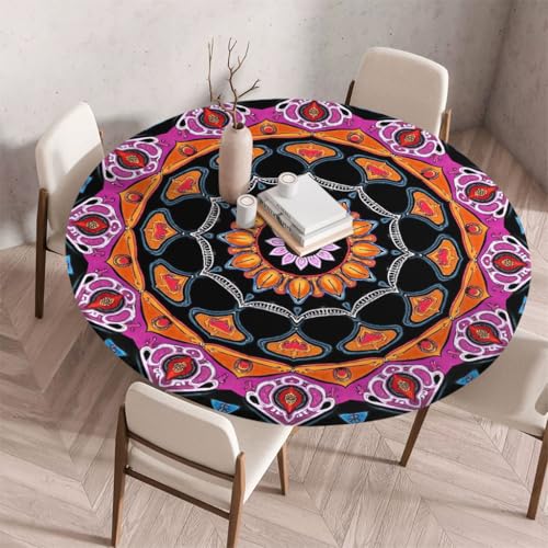 FANSU Tischdecke Outdoor Wetterfest Rund mit Gummizug, Rund Tischdecke mit 3D Muster Waschbar und Abwischbar für Esstisch, Couchtisch, Gartentisch Geeignet (Retro-Stamm 7,120cm) von FANSU