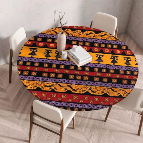 FANSU Tischdecke Outdoor Wetterfest Rund mit Gummizug, Rund Tischdecke mit 3D Muster Waschbar und Abwischbar für Esstisch, Couchtisch, Gartentisch Geeignet (Retro-Stamm 8,90cm) von FANSU