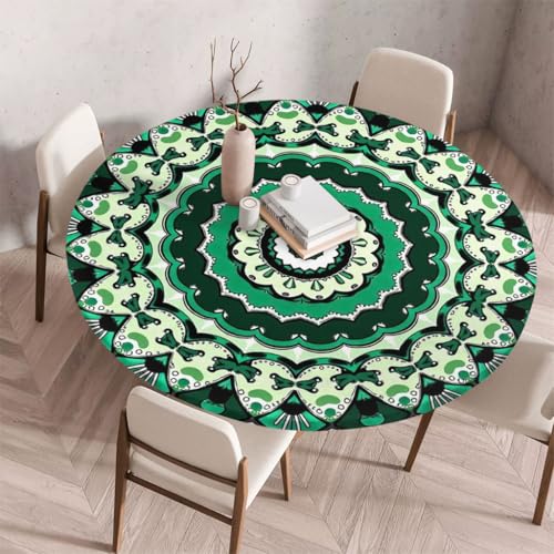 FANSU Tischdecke Outdoor Wetterfest Rund mit Gummizug, Rund Tischdecke mit 3D Muster Waschbar und Abwischbar für Esstisch, Couchtisch, Gartentisch Geeignet (Retro-Stil 10,110cm) von FANSU