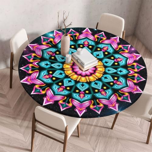 FANSU Tischdecke Outdoor Wetterfest Rund mit Gummizug, Rund Tischdecke mit 3D Muster Waschbar und Abwischbar für Esstisch, Couchtisch, Gartentisch Geeignet (Retro-Stil 15,130cm) von FANSU
