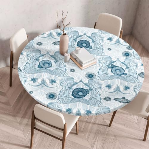 FANSU Tischdecke Outdoor Wetterfest Rund mit Gummizug, Rund Tischdecke mit 3D Muster Waschbar und Abwischbar für Esstisch, Couchtisch, Gartentisch Geeignet (Retro-Stil 49,170cm) von FANSU