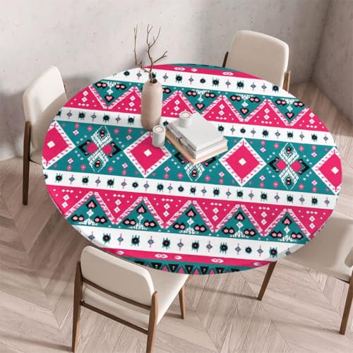 FANSU Tischdecke Outdoor Wetterfest Rund mit Gummizug, Rund Tischdecke mit 3D Muster Waschbar und Abwischbar für Esstisch, Couchtisch, Gartentisch Geeignet (Retro-Stil 51,150cm) von FANSU