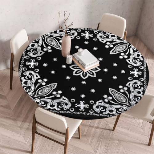 FANSU Tischdecke Outdoor Wetterfest Rund mit Gummizug, Rund Tischdecke mit 3D Muster Waschbar und Abwischbar für Esstisch, Couchtisch, Gartentisch Geeignet (Retro-Stil 53,130cm) von FANSU