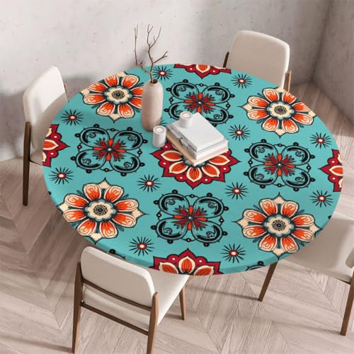 FANSU Tischdecke Outdoor Wetterfest Rund mit Gummizug, Rund Tischdecke mit 3D Muster Waschbar und Abwischbar für Esstisch, Couchtisch, Gartentisch Geeignet (Retro-Stil 54,110cm) von FANSU