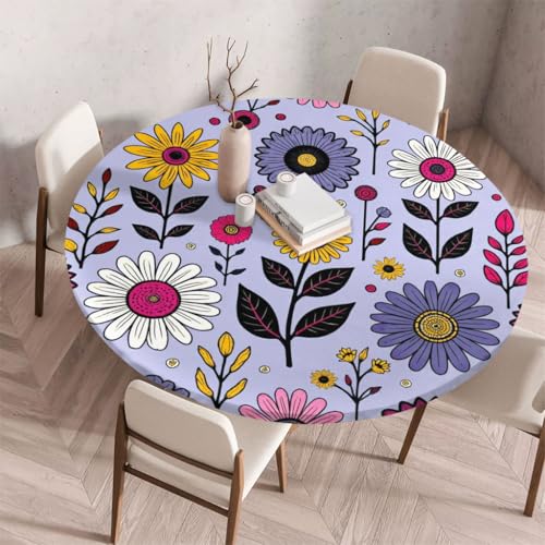 FANSU Tischdecke Outdoor Wetterfest Rund mit Gummizug, Rund Tischdecke mit 3D Muster Waschbar und Abwischbar für Esstisch, Couchtisch, Gartentisch Geeignet (Retro-Stil 55,170cm) von FANSU