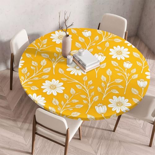 FANSU Tischdecke Outdoor Wetterfest Rund mit Gummizug, Rund Tischdecke mit 3D Muster Waschbar und Abwischbar für Esstisch, Couchtisch, Gartentisch Geeignet (Retro-Stil 56,130cm) von FANSU