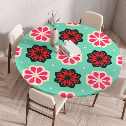 FANSU Tischdecke Outdoor Wetterfest Rund mit Gummizug, Rund Tischdecke mit 3D Muster Waschbar und Abwischbar für Esstisch, Couchtisch, Gartentisch Geeignet (Retro-Stil 57,120cm) von FANSU