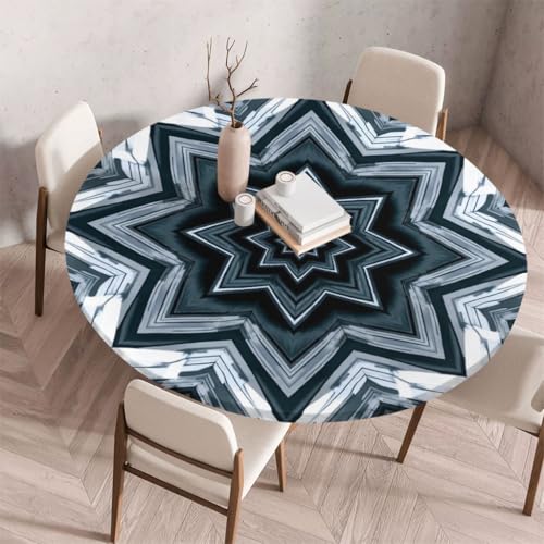 FANSU Tischdecke Outdoor Wetterfest Rund mit Gummizug, Rund Tischdecke mit 3D Muster Waschbar und Abwischbar für Esstisch, Couchtisch, Gartentisch Geeignet (Retro-Stil 59,110cm) von FANSU