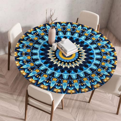 FANSU Tischdecke Outdoor Wetterfest Rund mit Gummizug, Rund Tischdecke mit 3D Muster Waschbar und Abwischbar für Esstisch, Couchtisch, Gartentisch Geeignet (Retro-Stil 60,60cm) von FANSU