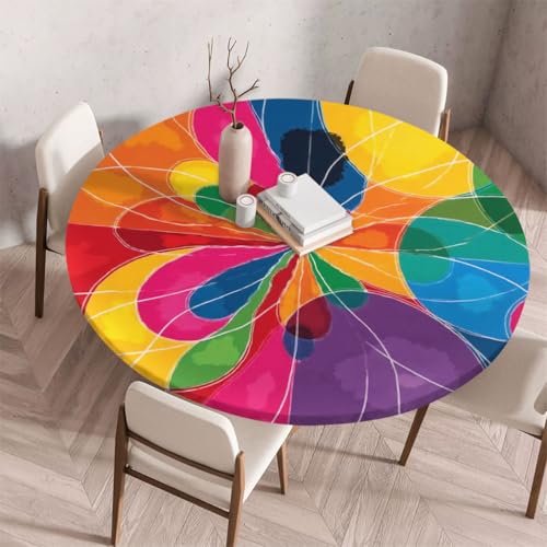 FANSU Tischdecke Outdoor Wetterfest Rund mit Gummizug, Rund Tischdecke mit 3D Muster Waschbar und Abwischbar für Esstisch, Couchtisch, Gartentisch Geeignet (Retro-Stil 61,130cm) von FANSU