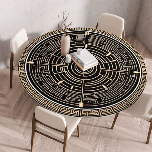 FANSU Tischdecke Outdoor Wetterfest Rund mit Gummizug, Rund Tischdecke mit 3D Muster Waschbar und Abwischbar für Esstisch, Couchtisch, Gartentisch Geeignet (Retro-Stil 65,120cm) von FANSU
