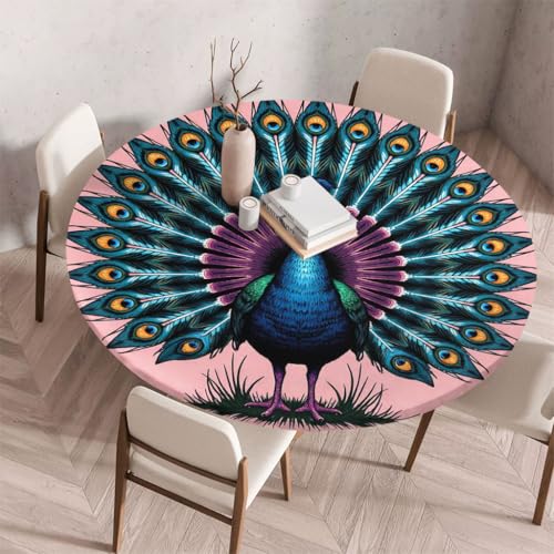 FANSU Tischdecke Outdoor Wetterfest Rund mit Gummizug, Rund Tischdecke mit 3D Muster Waschbar und Abwischbar für Esstisch, Couchtisch, Gartentisch Geeignet (Retro-Stil 66,120cm) von FANSU