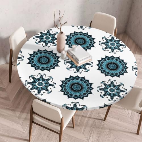 FANSU Tischdecke Outdoor Wetterfest Rund mit Gummizug, Rund Tischdecke mit 3D Muster Waschbar und Abwischbar für Esstisch, Couchtisch, Gartentisch Geeignet (Retro-Stil 68,130cm) von FANSU