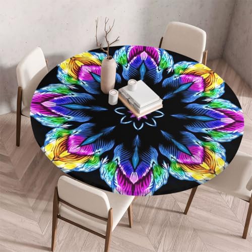 FANSU Tischdecke Outdoor Wetterfest Rund mit Gummizug, Rund Tischdecke mit 3D Muster Waschbar und Abwischbar für Esstisch, Couchtisch, Gartentisch Geeignet (Retro-Stil 69,150cm) von FANSU