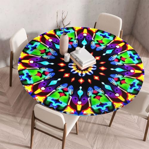 FANSU Tischdecke Outdoor Wetterfest Rund mit Gummizug, Rund Tischdecke mit 3D Muster Waschbar und Abwischbar für Esstisch, Couchtisch, Gartentisch Geeignet (Retro-Stil 70,140cm) von FANSU