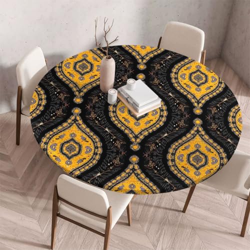 FANSU Tischdecke Outdoor Wetterfest Rund mit Gummizug, Rund Tischdecke mit 3D Muster Waschbar und Abwischbar für Esstisch, Couchtisch, Gartentisch Geeignet (Retro-Stil 73,90cm) von FANSU