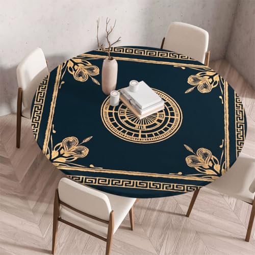 FANSU Tischdecke Outdoor Wetterfest Rund mit Gummizug, Rund Tischdecke mit 3D Muster Waschbar und Abwischbar für Esstisch, Couchtisch, Gartentisch Geeignet (Retro-Stil 74,150cm) von FANSU