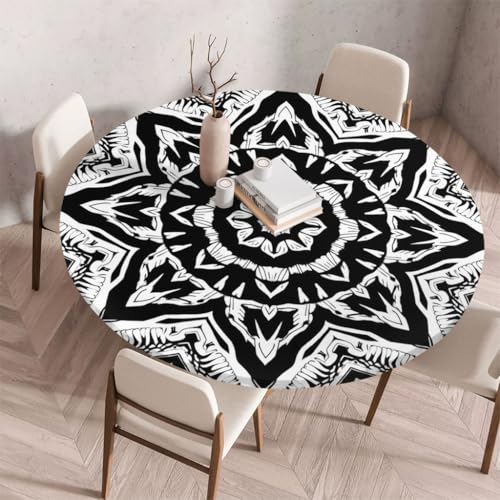 FANSU Tischdecke Outdoor Wetterfest Rund mit Gummizug, Rund Tischdecke mit 3D Muster Waschbar und Abwischbar für Esstisch, Couchtisch, Gartentisch Geeignet (Retro-Stil 75,120cm) von FANSU