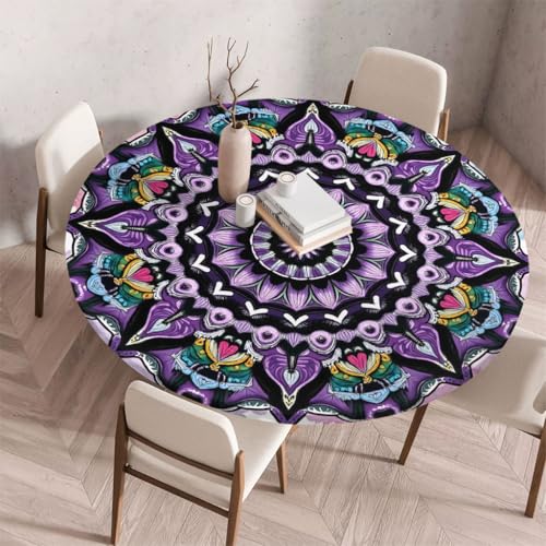 FANSU Tischdecke Outdoor Wetterfest Rund mit Gummizug, Rund Tischdecke mit 3D Muster Waschbar und Abwischbar für Esstisch, Couchtisch, Gartentisch Geeignet (Retro-Stil 76,180cm) von FANSU