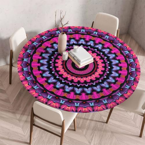 FANSU Tischdecke Outdoor Wetterfest Rund mit Gummizug, Rund Tischdecke mit 3D Muster Waschbar und Abwischbar für Esstisch, Couchtisch, Gartentisch Geeignet (Retro-Stil 77,120cm) von FANSU