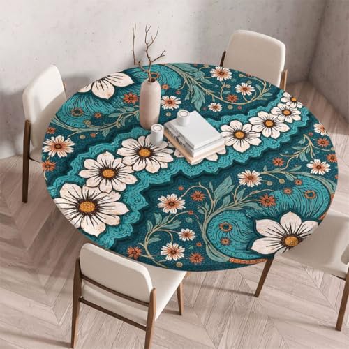 FANSU Tischdecke Outdoor Wetterfest Rund mit Gummizug, Rund Tischdecke mit 3D Muster Waschbar und Abwischbar für Esstisch, Couchtisch, Gartentisch Geeignet (Retro-Stil 79,150cm) von FANSU