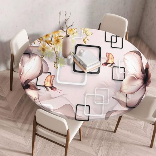 FANSU Tischdecke Outdoor Wetterfest Rund mit Gummizug, Rund Tischdecke mit 3D Muster Waschbar und Abwischbar für Esstisch, Couchtisch, Gartentisch Geeignet (Schachbrettblume,110cm) von FANSU