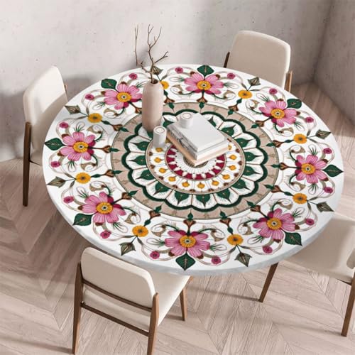 FANSU Tischdecke Outdoor Wetterfest Rund mit Gummizug, Rund Tischdecke mit 3D Muster Waschbar und Abwischbar für Esstisch, Couchtisch, Gartentisch Geeignet (Schicker Klassiker 1,180cm) von FANSU