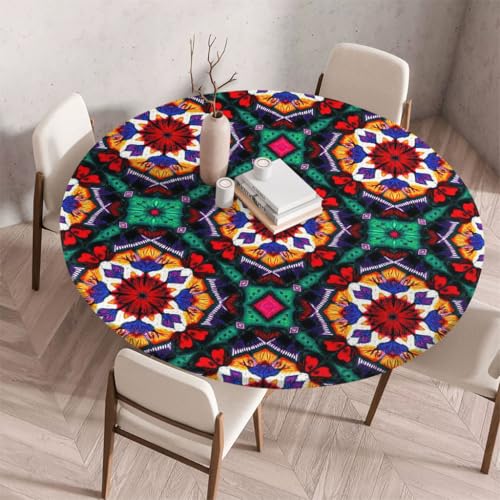 FANSU Tischdecke Outdoor Wetterfest Rund mit Gummizug, Rund Tischdecke mit 3D Muster Waschbar und Abwischbar für Esstisch, Couchtisch, Gartentisch Geeignet (Schicker Klassiker 3,150cm) von FANSU
