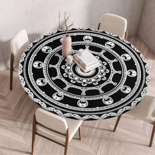 FANSU Tischdecke Outdoor Wetterfest Rund mit Gummizug, Rund Tischdecke mit 3D Muster Waschbar und Abwischbar für Esstisch, Couchtisch, Gartentisch Geeignet (Schicker Klassiker 4,150cm) von FANSU