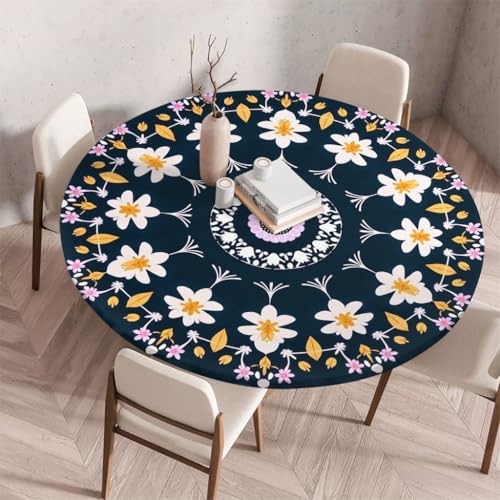 FANSU Tischdecke Outdoor Wetterfest Rund mit Gummizug, Rund Tischdecke mit 3D Muster Waschbar und Abwischbar für Esstisch, Couchtisch, Gartentisch Geeignet (Schicker Klassiker 5,110cm) von FANSU