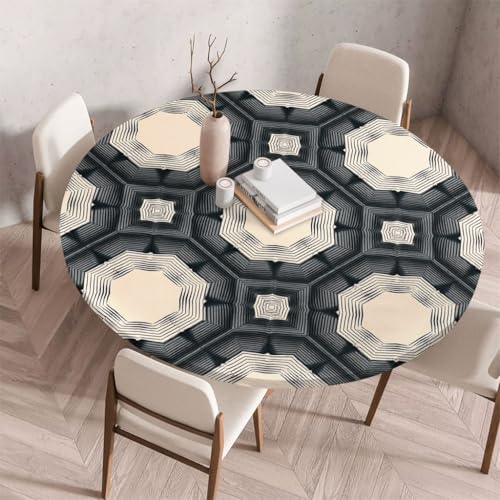 FANSU Tischdecke Outdoor Wetterfest Rund mit Gummizug, Rund Tischdecke mit 3D Muster Waschbar und Abwischbar für Esstisch, Couchtisch, Gartentisch Geeignet (Schicker Klassiker 6,110cm) von FANSU