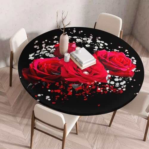 FANSU Tischdecke Outdoor Wetterfest Rund mit Gummizug, Rund Tischdecke mit 3D Muster Waschbar und Abwischbar für Esstisch, Couchtisch, Gartentisch Geeignet (Schleierkrautblüten,150cm) von FANSU