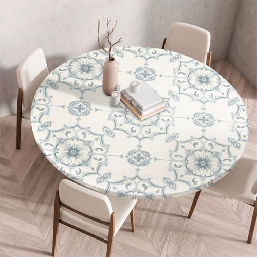 FANSU Tischdecke Outdoor Wetterfest Rund mit Gummizug, Rund Tischdecke mit 3D Muster Waschbar und Abwischbar für Esstisch, Couchtisch, Gartentisch Geeignet (Schlicht Klassisch 2,130cm) von FANSU