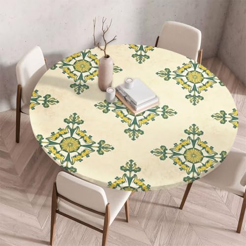 FANSU Tischdecke Outdoor Wetterfest Rund mit Gummizug, Rund Tischdecke mit 3D Muster Waschbar und Abwischbar für Esstisch, Couchtisch, Gartentisch Geeignet (Schlicht Klassisch 7,140cm) von FANSU