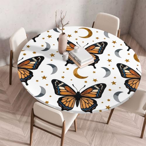 FANSU Tischdecke Outdoor Wetterfest Rund mit Gummizug, Rund Tischdecke mit 3D Muster Waschbar und Abwischbar für Esstisch, Couchtisch, Gartentisch Geeignet (Schmetterling F,60cm) von FANSU
