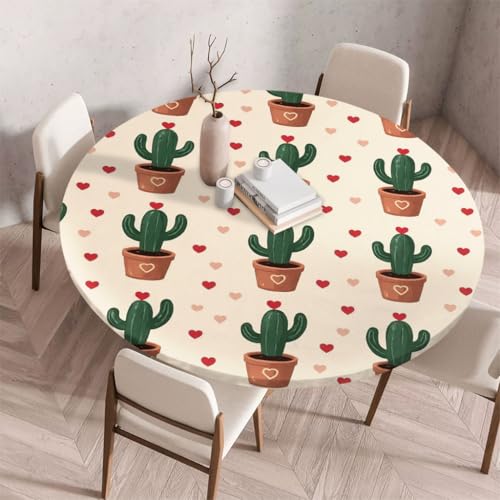 FANSU Tischdecke Outdoor Wetterfest Rund mit Gummizug, Rund Tischdecke mit 3D Muster Waschbar und Abwischbar für Esstisch, Couchtisch, Gartentisch Geeignet (Topfpflanzen-Druck F,110cm) von FANSU