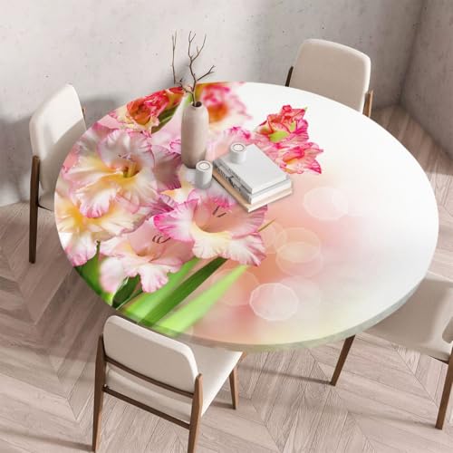FANSU Tischdecke Outdoor Wetterfest Rund mit Gummizug, Rund Tischdecke mit 3D Muster Waschbar und Abwischbar für Esstisch, Couchtisch, Gartentisch Geeignet (Wassertulpe,180cm) von FANSU