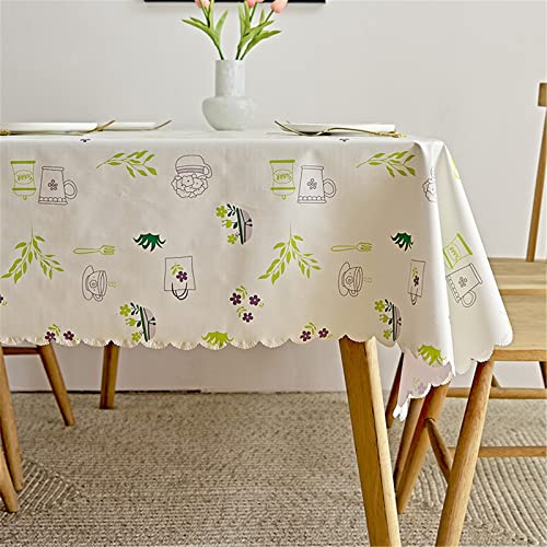 FANSU Tischdecke PVC Abwaschbar, Blume Pflanze Drucken Wachstuch Tischdecken Plastik Abwischbar Wasserdicht Ölbeständig Garten Tischdecke Rechteckig Tischtuch (120x160cm,Pflanze Blätter) von FANSU