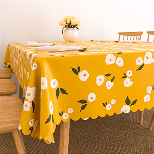 FANSU Tischdecke PVC Abwaschbar, Blume Pflanze Drucken Wachstuch Tischdecken Plastik Abwischbar Wasserdicht Ölbeständig Garten Tischdecke Rechteckig Tischtuch (140x180cm,Weiße Blumen) von FANSU