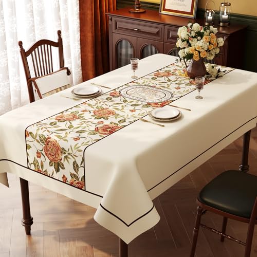 FANSU Tischdecke PVC Outdoor Wetterfest, Gartentischdecke Abwaschbar Wischbare Tischtuch, Elegantes Retro Wasserdicht Tischwäsche für Wohnzimmer Garten Balkon (Blumen 6,140x300CM) von FANSU