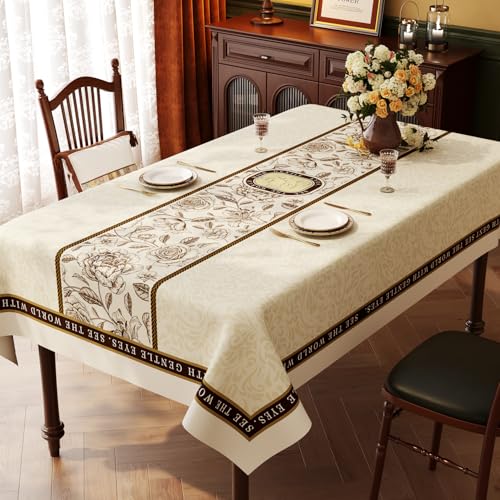 FANSU Tischdecke PVC Outdoor Wetterfest, Gartentischdecke Abwaschbar Wischbare Tischtuch, Elegantes Retro Wasserdicht Tischwäsche für Wohnzimmer Garten Balkon (Blumen 9,140x280CM) von FANSU