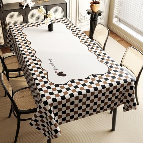 FANSU Tischdecke PVC Outdoor Wetterfest, Gartentischdecke Abwaschbar Wischbare Tischtuch, Wasserdicht Tischwäsche für Wohnzimmer Garten Balkon (Schwarz-braun,90 * 150CM) von FANSU