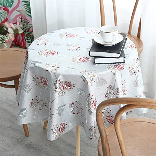 FANSU Tischdecke Plastik Rund, Blumen Muster Tischdecken PVC Abwaschbar Wachstuchtischdecke Abwischbar Wasserdicht Ölbeständig Gartentischdecke Tischtuch (Durchmesser 120cm,Rote Blumen) von FANSU