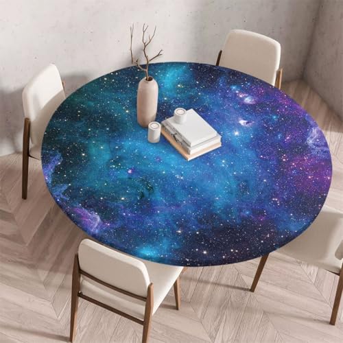 FANSU Tischdecke Rund Abwaschbar 3D-Naturlandschaft für Outdoor Gartentischdecke Rund Elastisch Schmutzabweisend für Garten Küche, Esstisch, Parteien (Sternenhimmel,130cm) von FANSU
