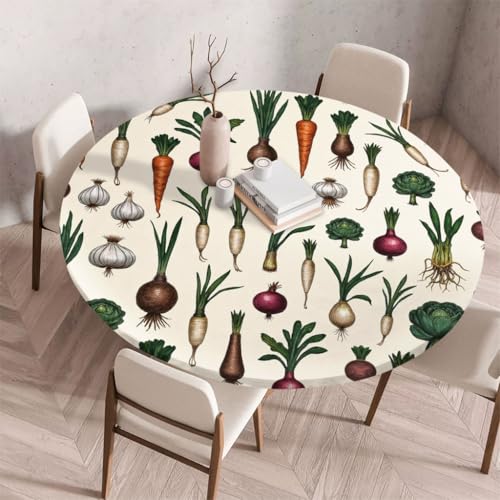 FANSU Tischdecke Rund Abwaschbar für 3D-Blumen Gartentischdecke Rund Elastisch Schmutzabweisend für Garten Küche, Esstisch, Parteien (Karotten,120cm) von FANSU