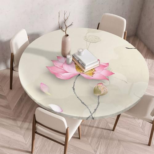 FANSU Tischdecke Rund Abwaschbar für 3D Blumen Outdoor Gartentischdecke Rund Elastisch Schmutzabweisend für Garten Küche, Esstisch, Parteien (Lotusmuster,170cm) von FANSU