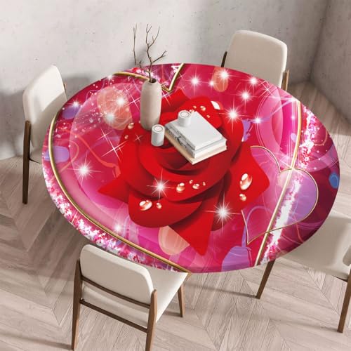 FANSU Tischdecke Rund Abwaschbar für 3D Blumen Outdoor Gartentischdecke Rund Elastisch Schmutzabweisend für Garten Küche, Esstisch, Parteien (Rote Rose,170cm) von FANSU
