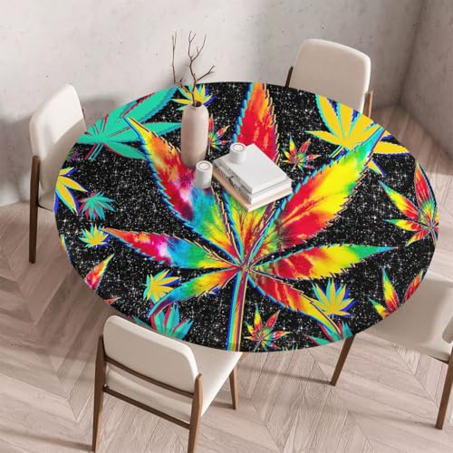 FANSU Tischdecke Rund Abwaschbar für 3D Blumen Outdoor Gartentischdecke Rund Elastisch Schmutzabweisend für Garten Küche, Esstisch, Parteien (Schwarz,80cm) von FANSU