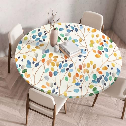 FANSU Tischdecke Rund Abwaschbar für 3D Blumen Outdoor Gartentischdecke Rund Elastisch Schmutzabweisend für Garten Küche, Esstisch, Parteien (Zweig,170cm) von FANSU