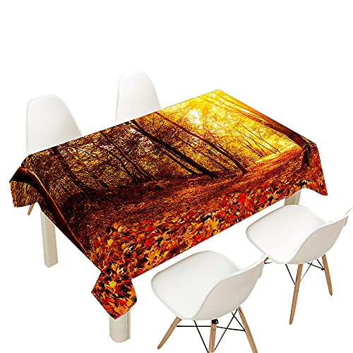 FANSU Tischdecke Wasserdicht Tischwäsche, Herbst Blatt Rechteckige Wasserabweisend Abwaschbar 3D Tischtuch für Küche Garten Outdoor Esstisch Dekoration (Gelber Wald,140x220cm) von FANSU